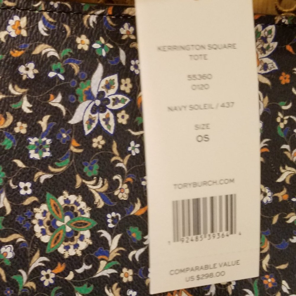 AUTHENTIC AND NEW Tory Burch Kerrington Square Tote Navy Floral - Picture 8 of 8